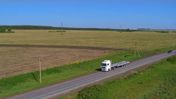 Flygfoto av en lastbil på motorvägen i naturen — Stockvideo