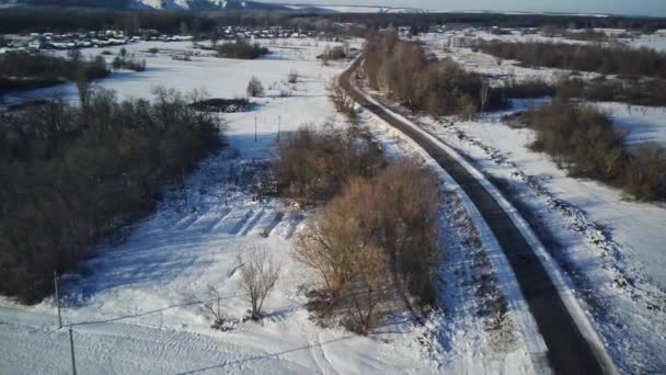 Aerial View Car Moving Road Winter Season Bird Eye View — Vídeo de stock