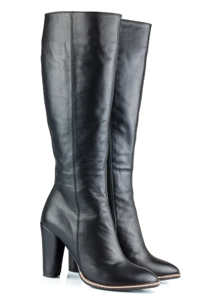 Black leather lady boots — Stock Photo, Image
