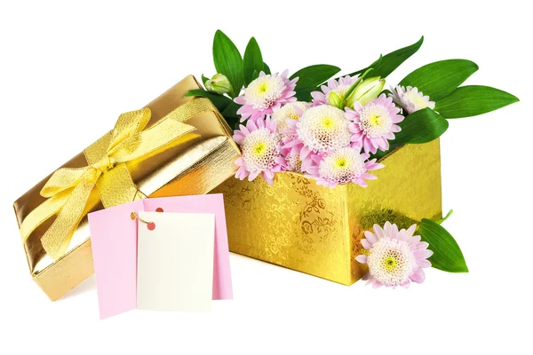 Flowers in the open golden box — Stock Photo, Image