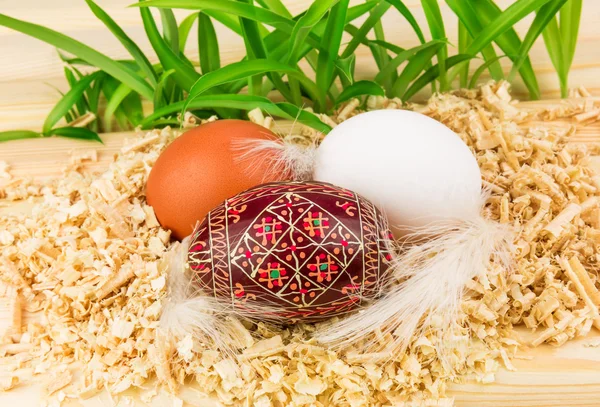 Três ovos no ninho — Fotografia de Stock