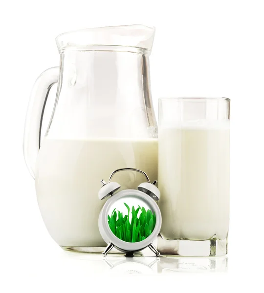 Concept with milk and clock — Stock Photo, Image