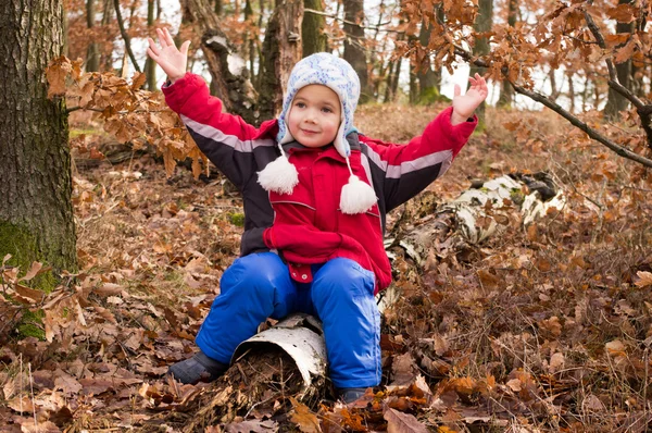 Ragazzo nella foresta autunnale — Foto Stock