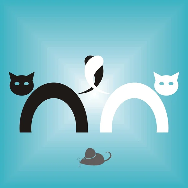 Two abstract black and white cats — Stock Vector