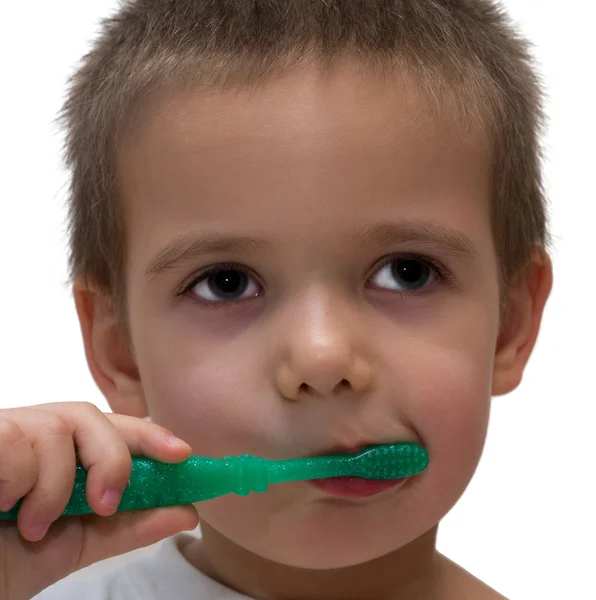 Rapaz com escova de dentes — Fotografia de Stock