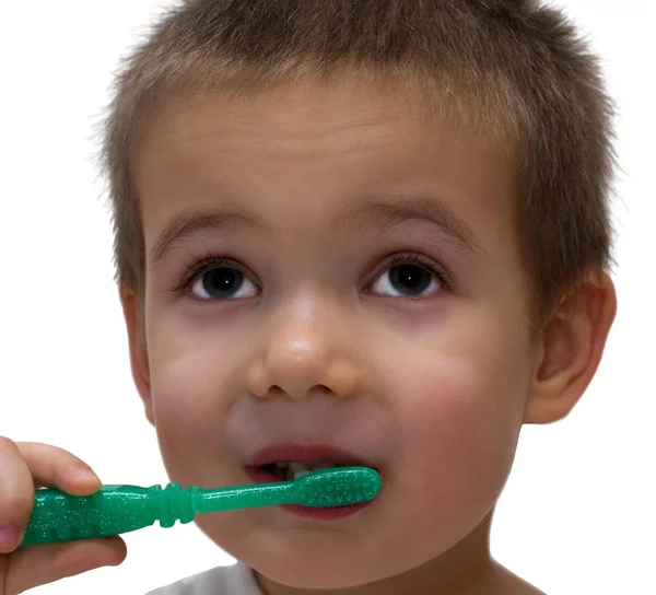 Rapaz com escova de dentes — Fotografia de Stock