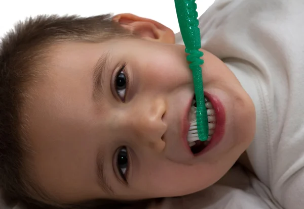 Rapaz com escova de dentes — Fotografia de Stock