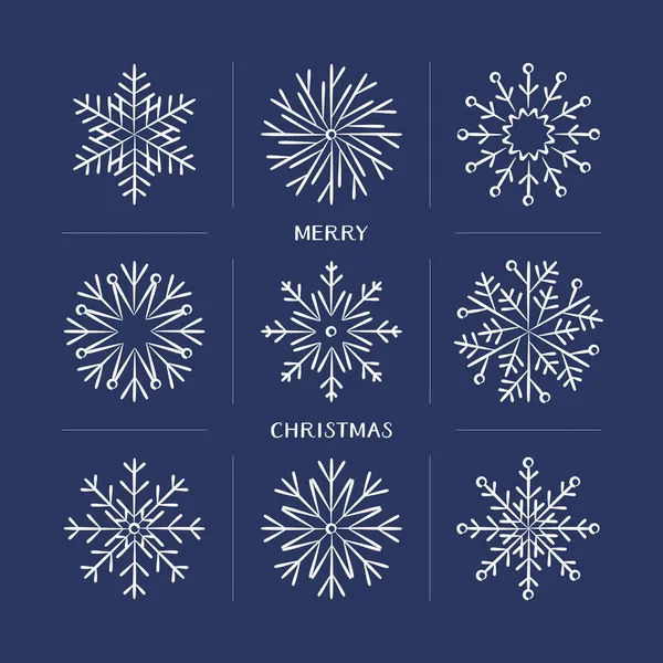 Handgetekende doodle sneeuwvlokken kerst ontwerp set — Stockvector