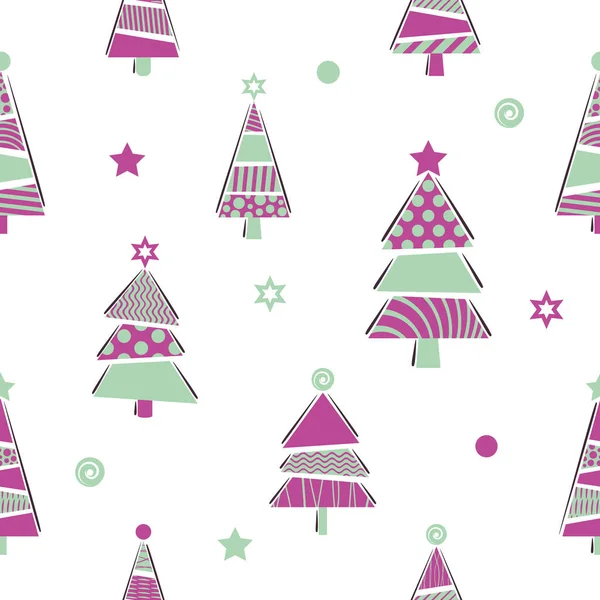 Christmas vector seamless pattern with cute trees — 图库矢量图片