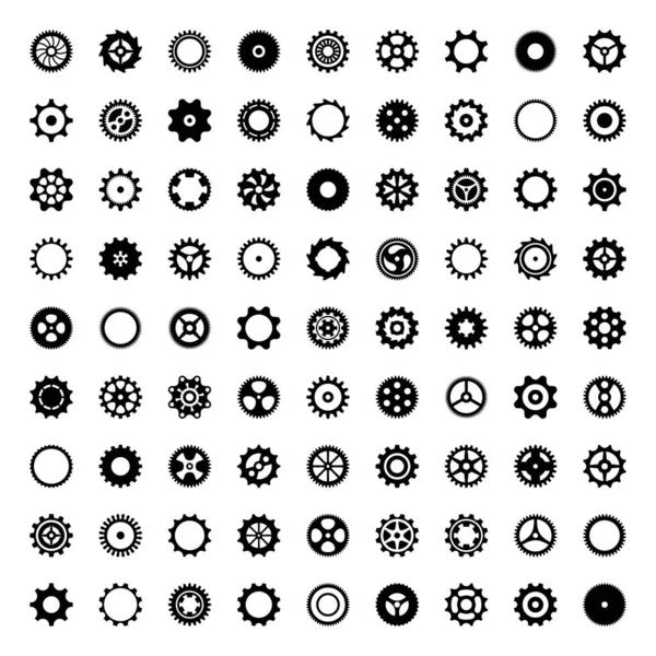 Big set of black vector gear wheels — Vector de stock