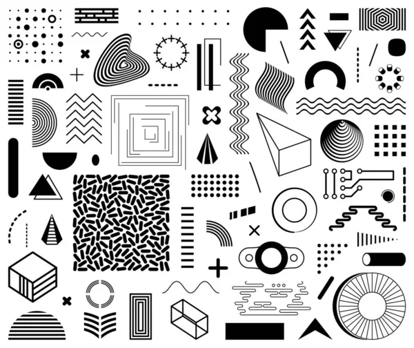 Diverse Zwarte Abstracte Vector Memphis Design Elementen Collectie — Stockvector