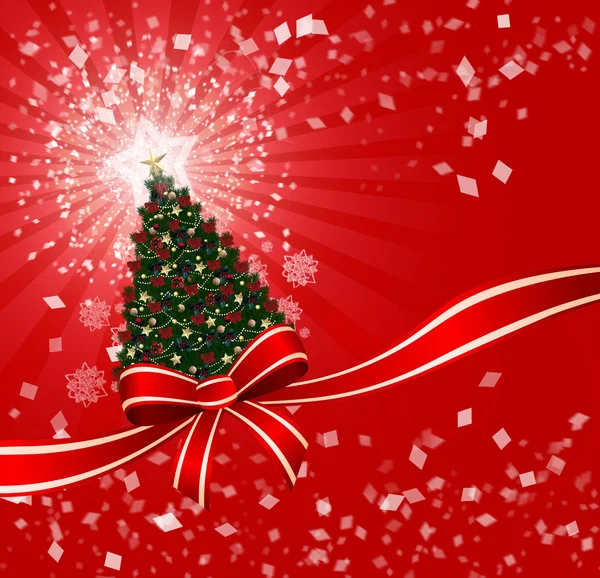 Kırmızı illüstrasyon neşeli Noel, yılbaşı ağacı, yay, flake