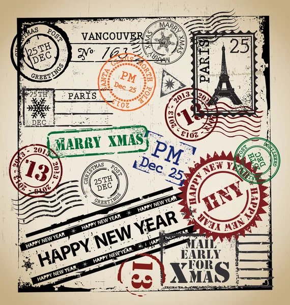 Christmas stamp set vector — Stok Vektör