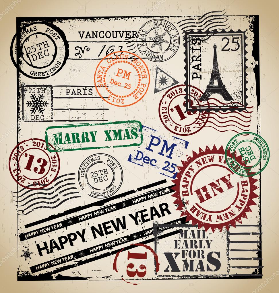 Christmas stamp set vector