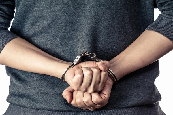 Arrested man handcuffed hands at the back — Stock Photo, Image