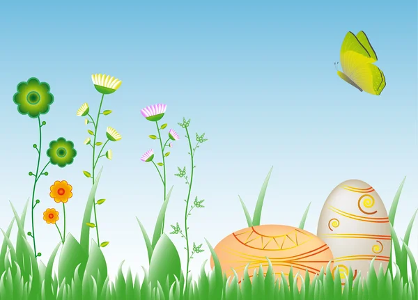 Osterwunsch-Eier im Gras — Stockvektor