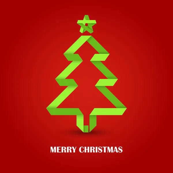 Carta piegata Albero verde di Natale su sfondo rosso — Vettoriale Stock