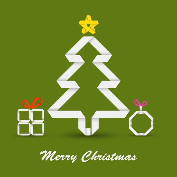 Cartão de Natal com papel dobrado árvore de Natal — Vetor de Stock