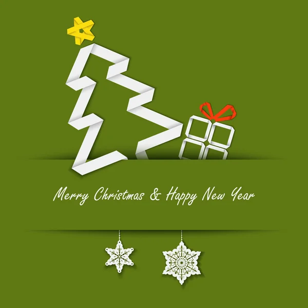 yeşil bir arka plan üzerinde bir kağıt ağaç Noel kartı