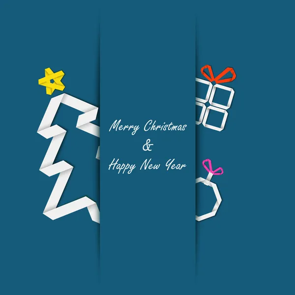 mavi bir arka plan üzerinde bir kağıt ağaç Noel kartı