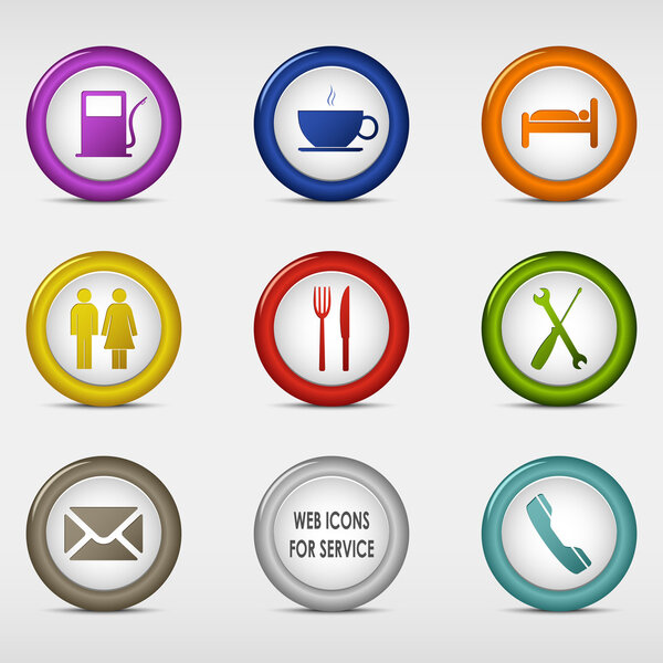 Set of colored round web icons for service