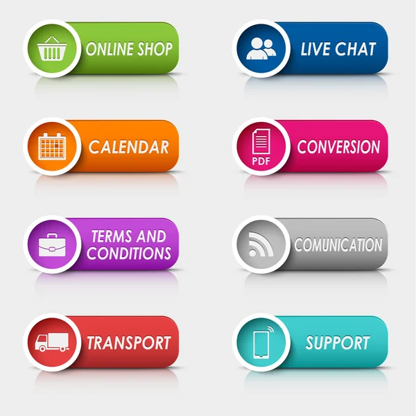 Farbige Set rechteckige Tasten Web-Design — Stockvektor