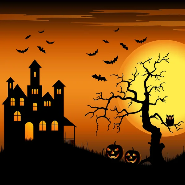 yarasalar ve ağaç arka plan ile Halloween perili Şato