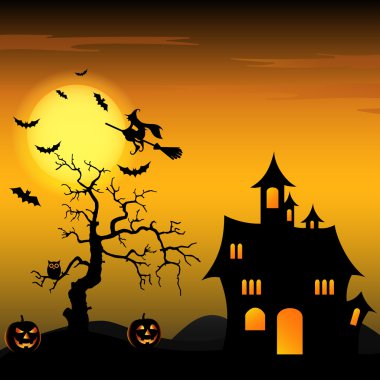 Cadı ve kabaklar Halloween gece arka plan