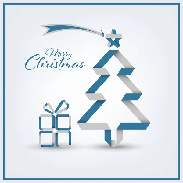 Christmas Card Folded Paper Tree Star Blue Design Vector Eps — Stock Vector