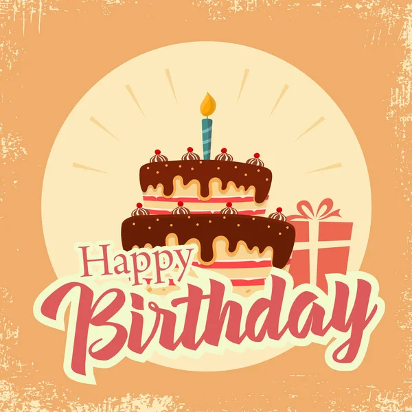 Birthday Card Cake Gift Orange Design Vector Eps — Stock Vector