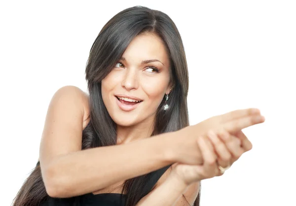 Woman with hands pistol — Stock Photo, Image