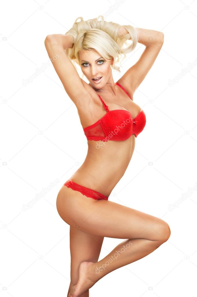 Woman in red lingerie