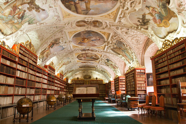 Library, Ancient books, globes in Stragov monastery Czech Republ