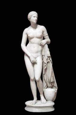 Klasik bir antik kadın heykeli mermer ya da beyaz taş üzerinde. Antik Yunan sanat ve kültürü, insan heykeli