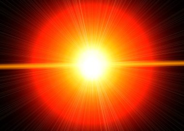 Soyut güneş ışınları etkisi. Parlak güneş ya da lazer kozmik ışınlar, ışıltılar ve optik mercekli ışıldayan ışık parçacıkları boş siyah arkaplan üzerinde etki eder.. 