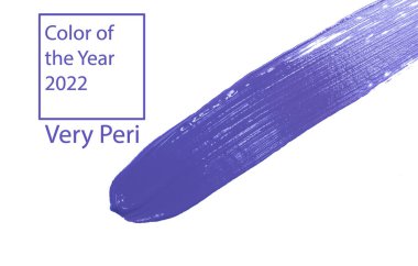 2022 yılının rengi. Beyaz arka planda yeni bir lavanta rengi. Doku boyası lekesi 