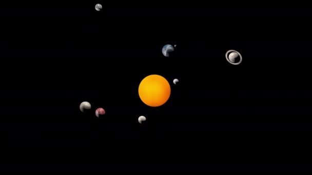 Space solar planet system. Rotation of the Earth and other planets and cosmic bodies around the Sun in space. Astronomical educational video. 3d render. — Stock Video