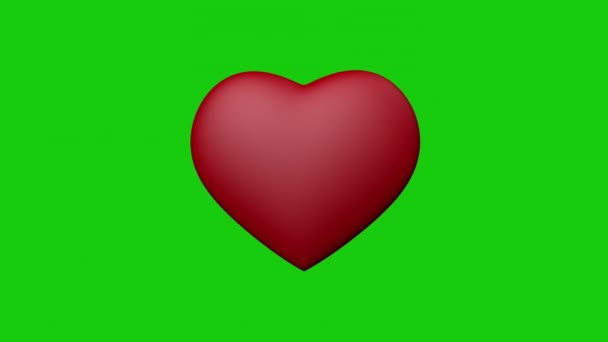 Forma de corazón 3d animación aislada. Corazón rojo pulsante para el día de San Valentín sobre fondo verde vacío. Amor, vacaciones, regalo, concepto de romance. — Vídeo de stock