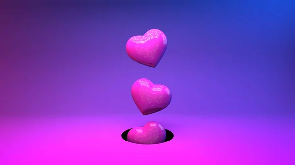 Corazón sobre un fondo de color. 3d corazón sobre un fondo elegante rojo y azul con iluminación cyberpunk. San Valentín, amor, relación, concepto — Foto de Stock