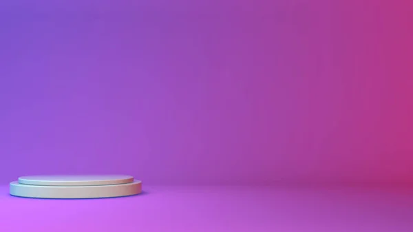 3d Podium Banner Hintergrund. Weißes Steinpodest für ein Kosmetikprodukt oder eine Verpackung auf farbigem Neonhintergrund mit Studioleuchte. — Stockfoto