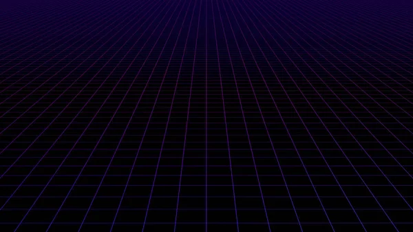 Neon网格背景。在虚空的黑色空旷表面上闪烁着未来主义的数字合成色线条。新的复古浪潮和复古80年代概念. — 图库照片