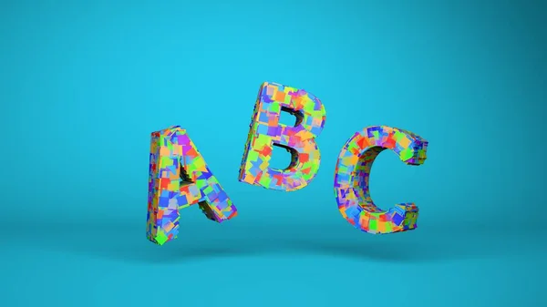 Alfabet ABC. Dzieci jasne kolorowe litery ABC w 3D na kolorowym tle. Edukacja, nauka, koncepcja czytania — Zdjęcie stockowe