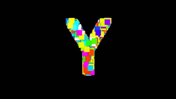 Buchstabe Y. 3D Leuchtend farbige Großbuchstaben des Alphabets Y auf einem leeren schwarzen Hintergrund isolieren. Farbschrift — Stockfoto