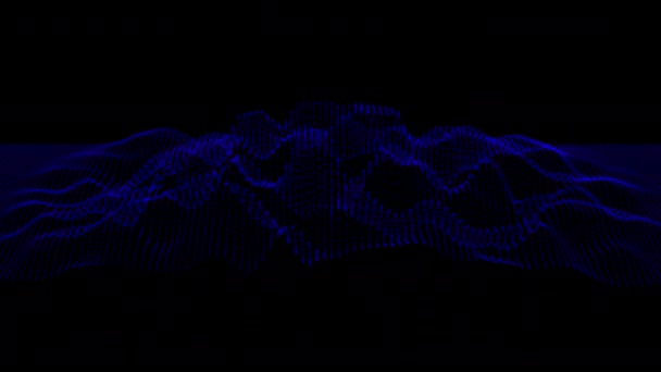 波データ抽象的な背景。3Dデジタルブルードットは、オーバーレイ効果のために空の黒の背景にネットワークに接続されています。テクノロジー、人工知能、科学、データセット概念. — ストック動画