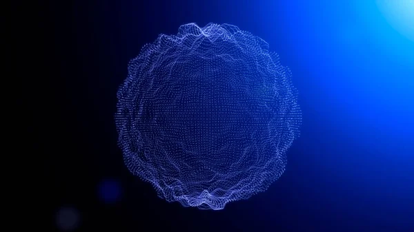 Veri soyut arkaplanını dalgalar. 3d dijital küre mavi noktalar boş bir siyah arkaplan üzerindeki bir ağa bağlanır. Teknoloji, yapay zeka, bilim, veri konsepti. — Stok fotoğraf