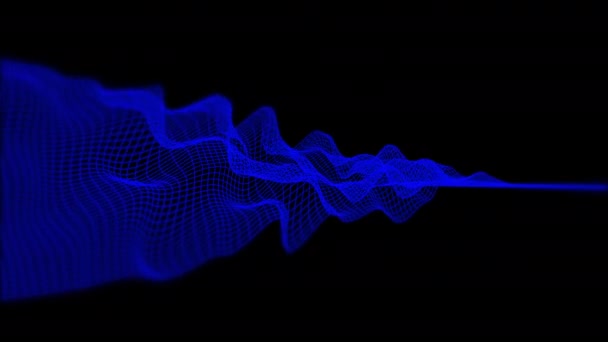 波データ抽象的な背景。3Dデジタルブルードットは、オーバーレイ効果のために空の黒の背景にネットワークに接続されています。テクノロジー、人工知能、科学、データセット概念. — ストック動画
