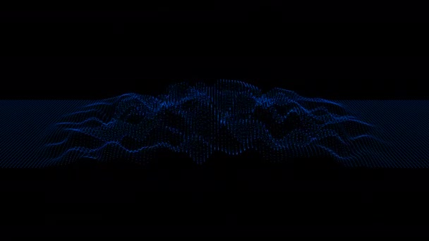 Хвилі даних абстрактний фон. 3D цифрові блакитні крапки з'єднані в мережі на порожньому чорному тлі для ефекту накладання. Технології, штучний інтелект, наука, концепція набору даних . — стокове відео