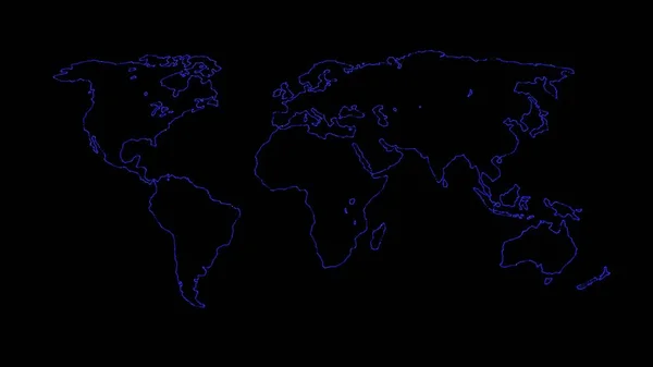 Mapa de tecnologia global 3d. Neon mapa digital da Terra com gráficos de computador e linhas de comunicação e rede brilhantes. Negócio, finanças, conceito de tecnologia — Fotografia de Stock