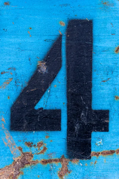 Number Black Paint Old Blue Iron Surface Rust Texture Traces — Stock Photo, Image