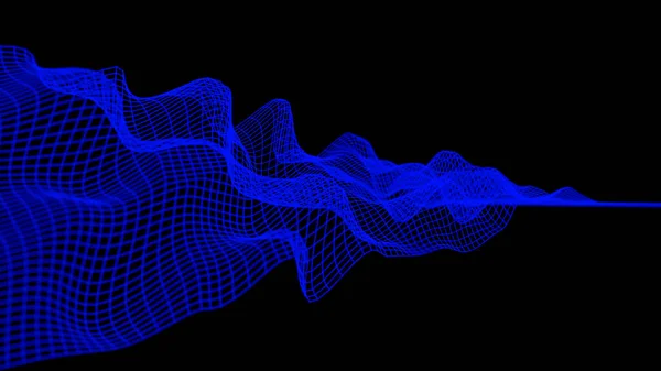3 boyutlu veri dalgaları soyut arkaplan. Üst üste efekt için boş bir siyah arkaplan üzerinde dijital mavi ızgara ağı. Teknoloji, yapay zeka, bilim, veri konsepti. — Stok fotoğraf